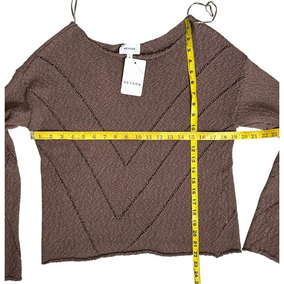 Heyson Textured Knit Chevron Pattern Sweater Mocha Brown NWT Size Small - Picture 9 of 9